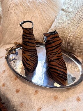 White House Black Market Brown and Black Tiger-Print Ankle Heels